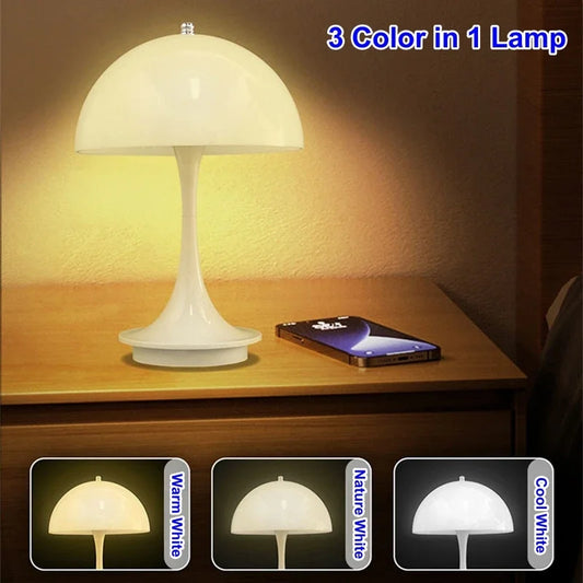 Creative Nordic Small Mushroom  Table Lamp Portable Wireless Rechargeable Night Light Flower Buld Lamp Bedroom Bedside Decor