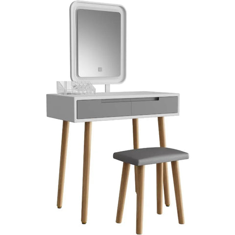 Makeup Vanity Desk with Lights,Small Vanity with Adjustable Brightness Mirror for Samll Spaces,Vanity Desk with Drawers