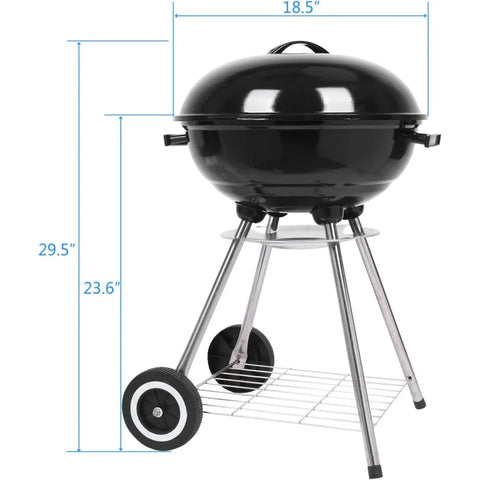 18 inch Portable Charcoal Grill, Stainless Steel BBQ Kettle Charcoal Grill with Wheels and Storage Holder for Camping,Picnic