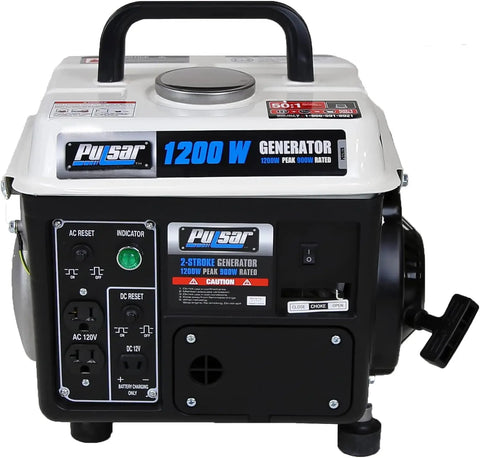 USA 1,200W Carrying Handle, PG1202SA Gas-Powered Portable Generator, 1200W, Black/White