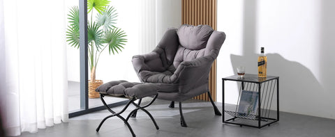 Lazy Chair with Ottoman, Modern Large Accent Lounge Chair, Leisure Sofa Armchair with Ottoman, Reading Chair with Footrest