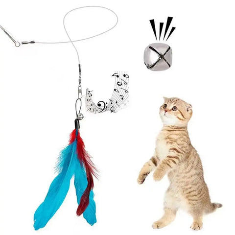 Cat Feather Teaser Wand Toys Fish Teaser Cat Toy Caterpillar & Feather Heads Cat Catcher Teaser Stick Fishing Pole Toy For