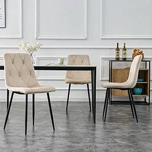 Dining Chair Set of 4, Modern Dining Chairs with Cushion Seat Back + Wood Color Metal Legs, Upholstered Chair, Dining Chair Set