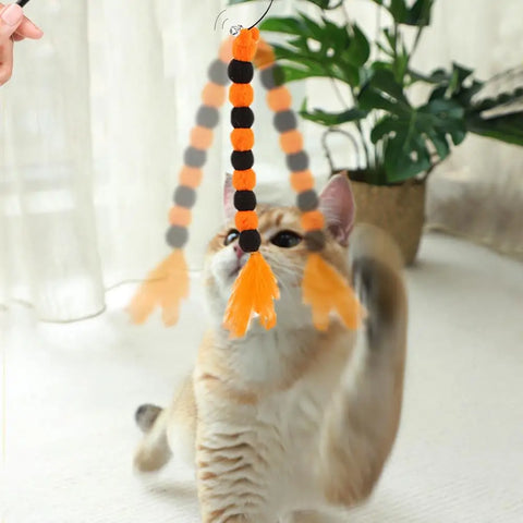 Cat Feather Wand Toys Feather Pet Teaser Wand Portable Pet Toys For Entertainment Multifunctional Teaser Toy With Bell & Plush