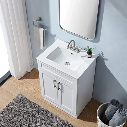 24" Bathroom Vanity, Small Bathroom Vanity with Sink, White Bathroom Sink Cabinet, Modern Bath Vanity Combo