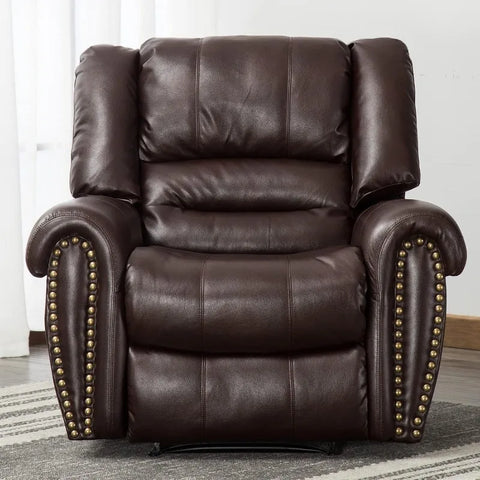 Leather Recliner Chair, Classic and Traditional Manual Recliner Chair with Comfortable Arms and Back Single Sofa