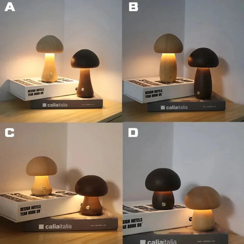 New INS LED Night Light With Touch Switch Wooden Cute Mushroom Bedside Table Lamp  Bedroom Childrens Room Sleeping Night Lamps