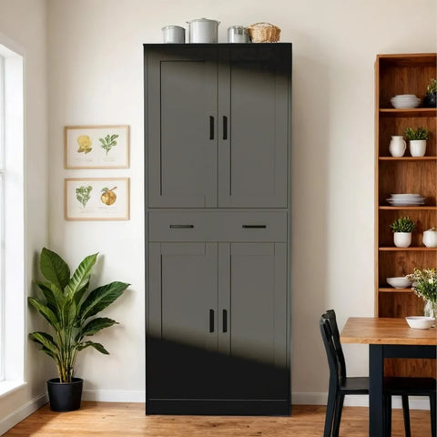 Black Pantry Cabinet, 71" Tall Kitchen Pantry Storage Cabinet with Doors and Drawer, Freestanding Kitchen Hutch Cabinet for