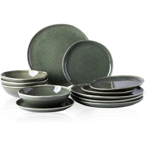 Ceramic Dinnerware Sets,Handmade Reactive Glaze Plates and Bowls Set,Highly Chip and Crack Resistant