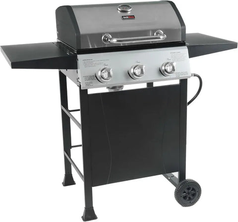 Grill Boss Outdoor BBQ Propane Gas Grill with Side Burner Lid Wheels Shelves Bottle Opener and 3 Burners