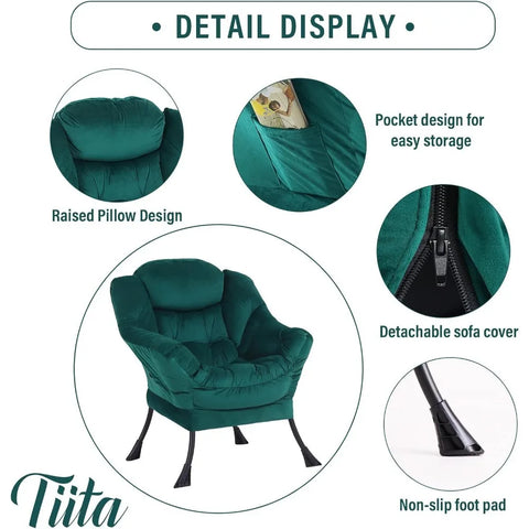 Tiita Lazy Chair with Ottoman, Modern Large Accent Lounge Chair, Leisure Sofa Armchair with Ottoman, Reading Chair