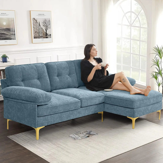 EASELAND 82" L-Shape Sofa with Reversible Chaise Lounge, Convertible Sectional Sofa Couch, Chenille Modern Sofa Couch