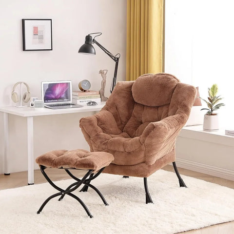 Tiita Lazy Chair with Ottoman, Modern Large Accent Lounge Chair, Leisure Sofa Armchair with Ottoman, Reading Chair