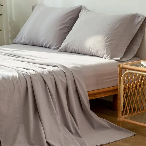 Bedding Sheet Set 100% Washed Cotton Linen Like Textured Breathable Durable Soft Comfy