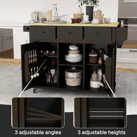 Kitchen Cart on Wheels with Drop Leaf,Rolling Kitchen Island with Storage Cabinet and 3 Drawers,Spice Rack,Towel Rack