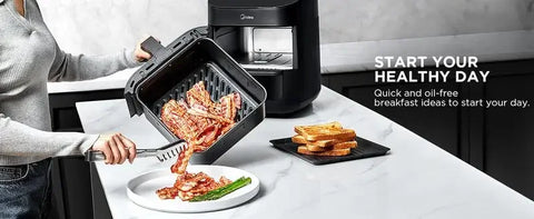 Mi dea 8 in 1 Dual Air Fryer 11 Quart with 2 Independent Frying Baskets Large Capacity Clear Windows, Smart Sync Finish