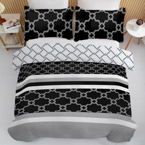 3pc Black and White Stripe Printed Bedding Set Geometrical Pattern Quilt Cover with1 Duvet Cover and 2 Pillowcases