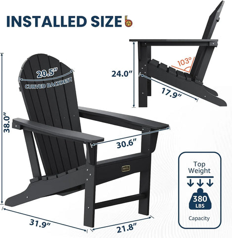 Adirondack Chair | Adult-Size, Weather Resistant for Patio Deck Garden, Backyard & Lawn Furniture | Easy Maintenance