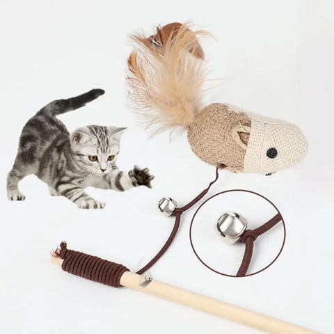 1pc Funny Cat Stick Teaser Featheren Toy Kitten Colorful Rod Cat Wand Toys Wood Pet Cat Interactive Stick Pet Cat Supplies