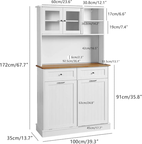 Kitchen Pantry Storage Cabinet, Microwave Cabinet with Tilt Out Trash Cabinet, Freestanding Kitchen Hutch,Tall Pantry Cabinet