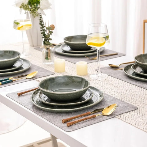 Ceramic Dinnerware Sets,Handmade Reactive Glaze Plates and Bowls Set,Highly Chip and Crack Resistant