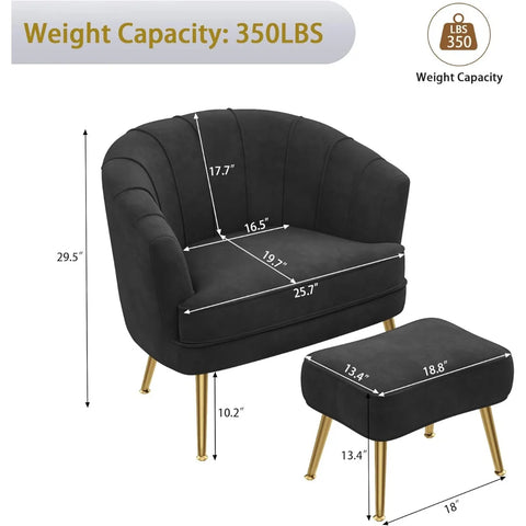 Velvet Accent Chair with Ottoman, Upholstered Modern Single Sofa Side Chair,Comfy Barrel Club Living Room Armchair