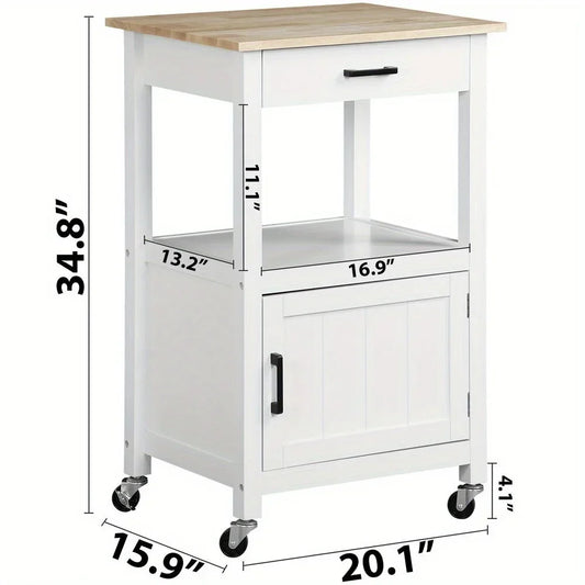 Rolling Kitchen Island Cart w/ Storage Shelf Cabinet and Drawer on Wheels White