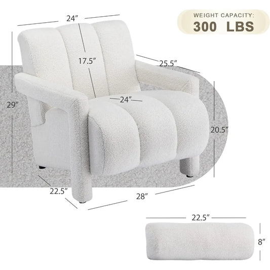 LOULENS Lambswool Accent Chair, Modern Upholstered Sherpa Accent Chair, Comfy Teddy Single Armchair with Pillow for Living Room