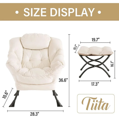 Tiita Lazy Chair with Ottoman, Modern Large Accent Lounge Chair, Leisure Sofa Armchair with Ottoman, Reading Chair