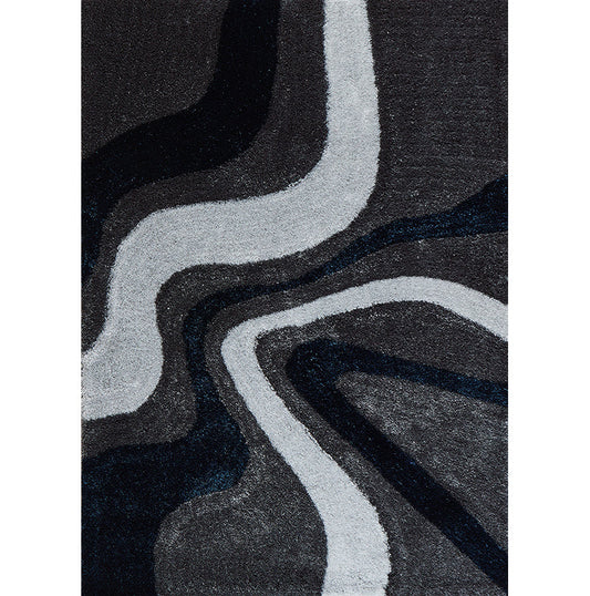 Aria Grey, Navy Blue and White Soft Pile Shaggy Area Rug