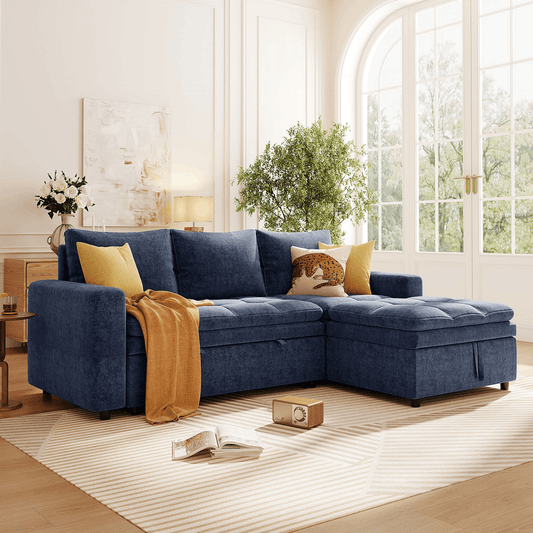 Soft Upholstered Sectional Sofa Bed with Storage Space, Suitable for