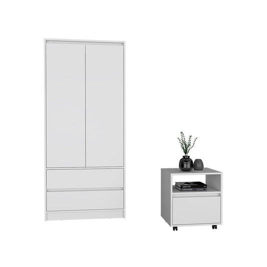 Laurel 2 Piece Bedroom Set, Nightstand + Armoire, White Finish