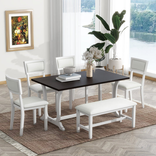 Farmhouse 6-Piece Trestle Dining Table Set with Upholstered Dining