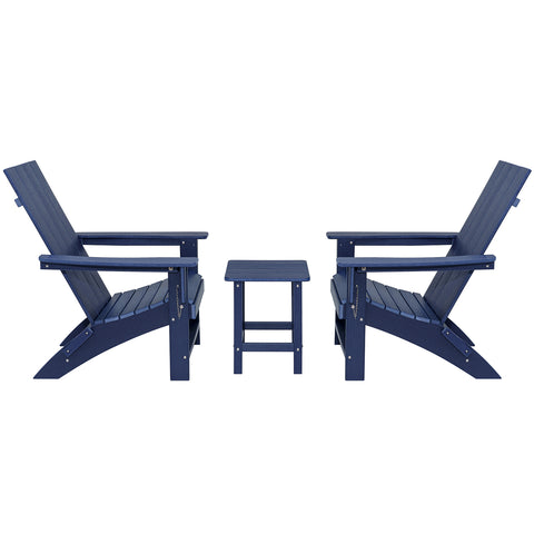 HDPE Folding 2 Adirondack Bench Lounge Chairs with Footrest &Table Outdoor Patio