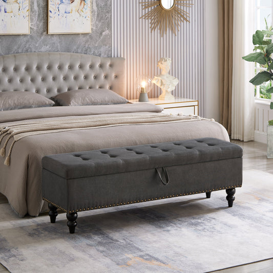 59" Bed Bench with Storage Grey Fabric