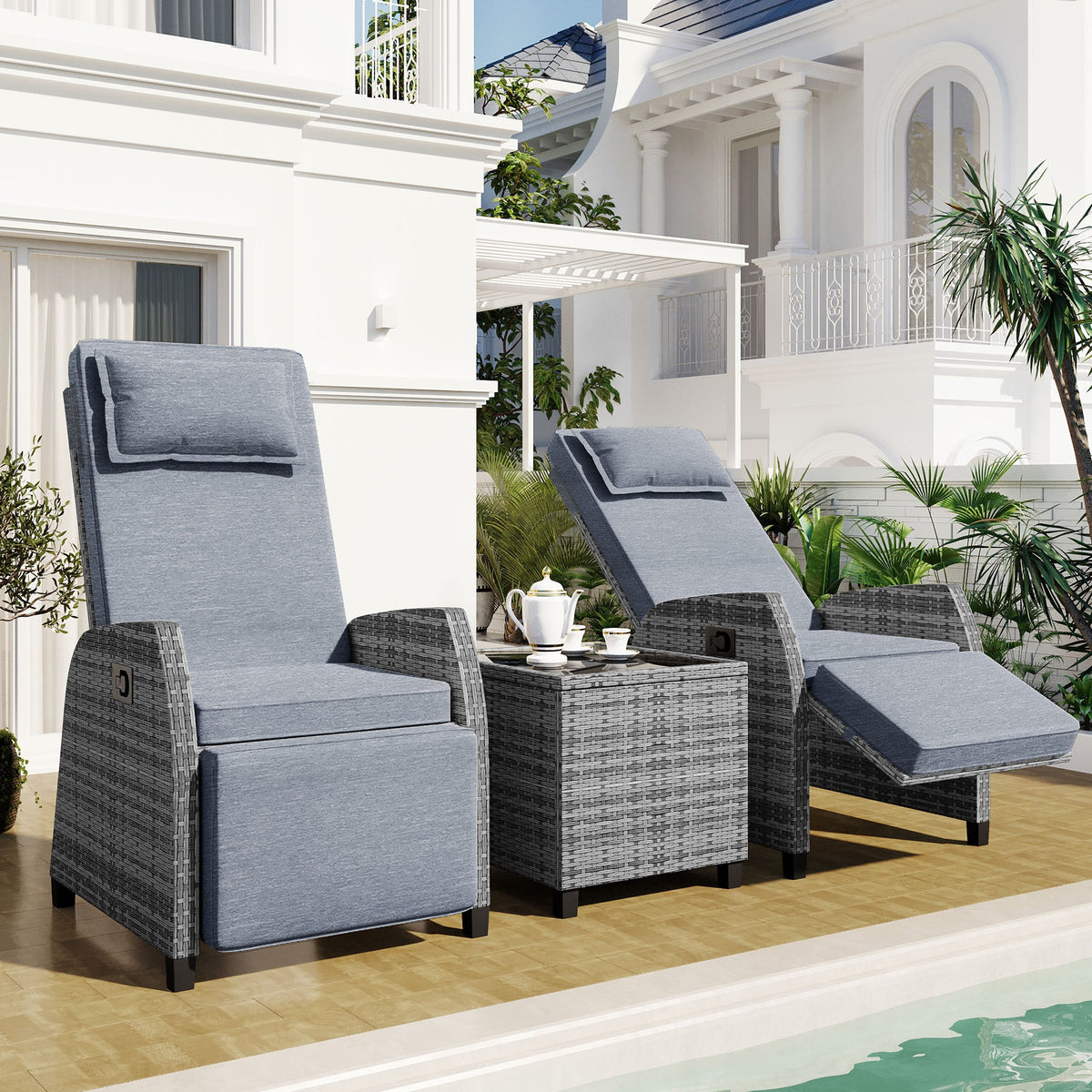 Outdoor Rattan Two-person Combination With Coffee Table, Adjustable,