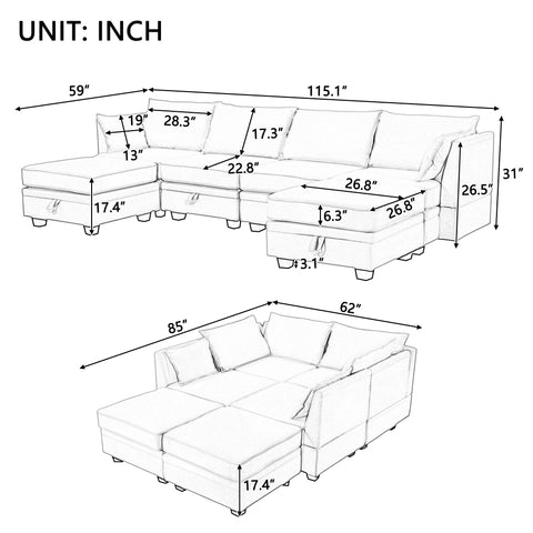 Modern Large U-Shape Modular Sectional Sofa,  Convertible Sofa Bed