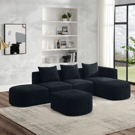 L Shape Sectional Sofa with Right Side Chaise and Ottoman, Modular