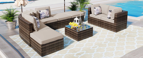 8-piece Outdoor Wicker Sofa Set, Rattan Sofa Lounger, With Colorful