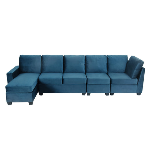 138*57" Modern L shape Sectional Sofa, 6-seat Velvet Fabric Couch with