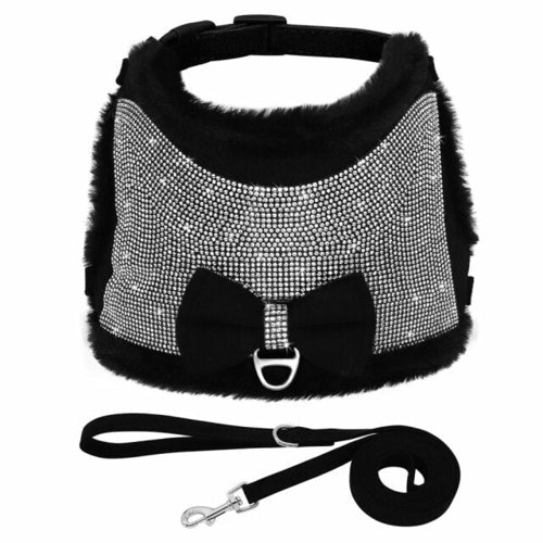 Cute Bowtie Dog Harness and Leash Set Bling Rhinestone Puppy Cat Vest