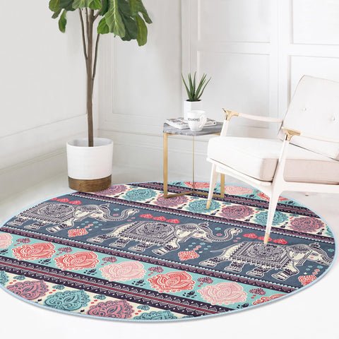 Elephant Design Boho Washable Rug | Homeezone