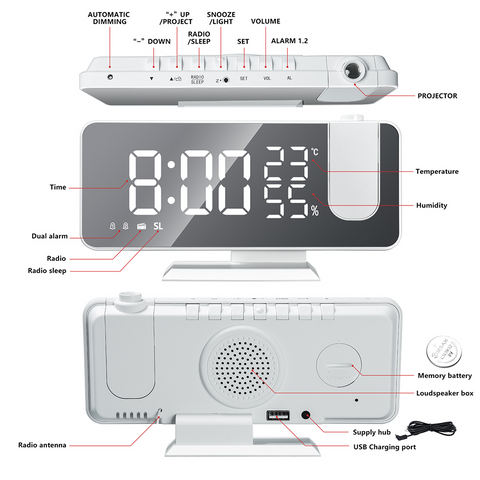 FM Radio LED Digital Smart Time Projector Alarm Clock