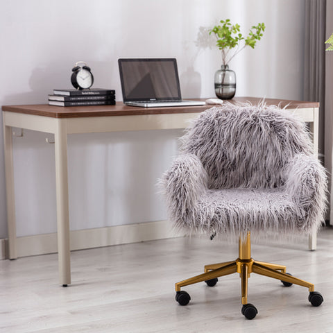 Modern Faux Fur Home Office Chair Fluffy Chair Gold Plating Base