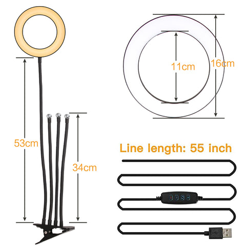 6" 4 in 1 Desktop Clip Light Set Selfie Ring Light