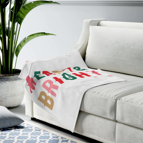 Christmas Holiday Merry & Bright Plush Blanket Throw