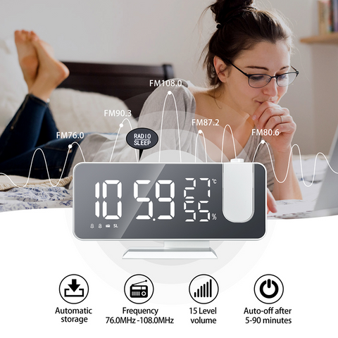 FM Radio LED Digital Smart Time Projector Alarm Clock