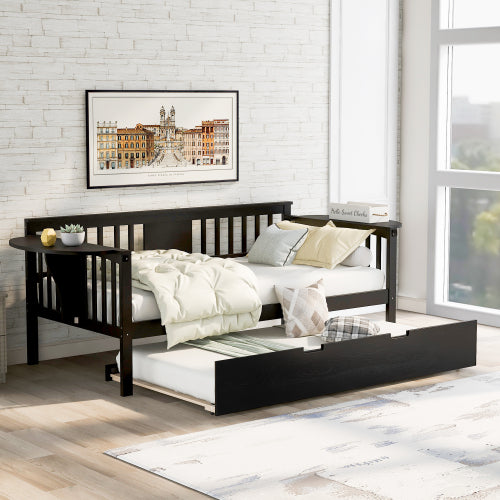 Twin Wooden Daybed with Trundle Bed Sofa Bed for Bedroom