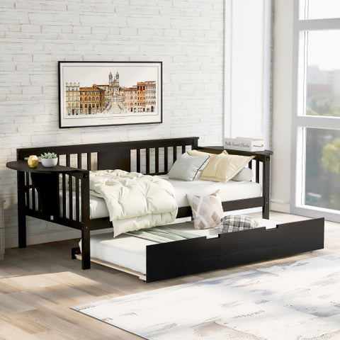 Twin Wooden Daybed with Trundle Bed Sofa Bed for Bedroom