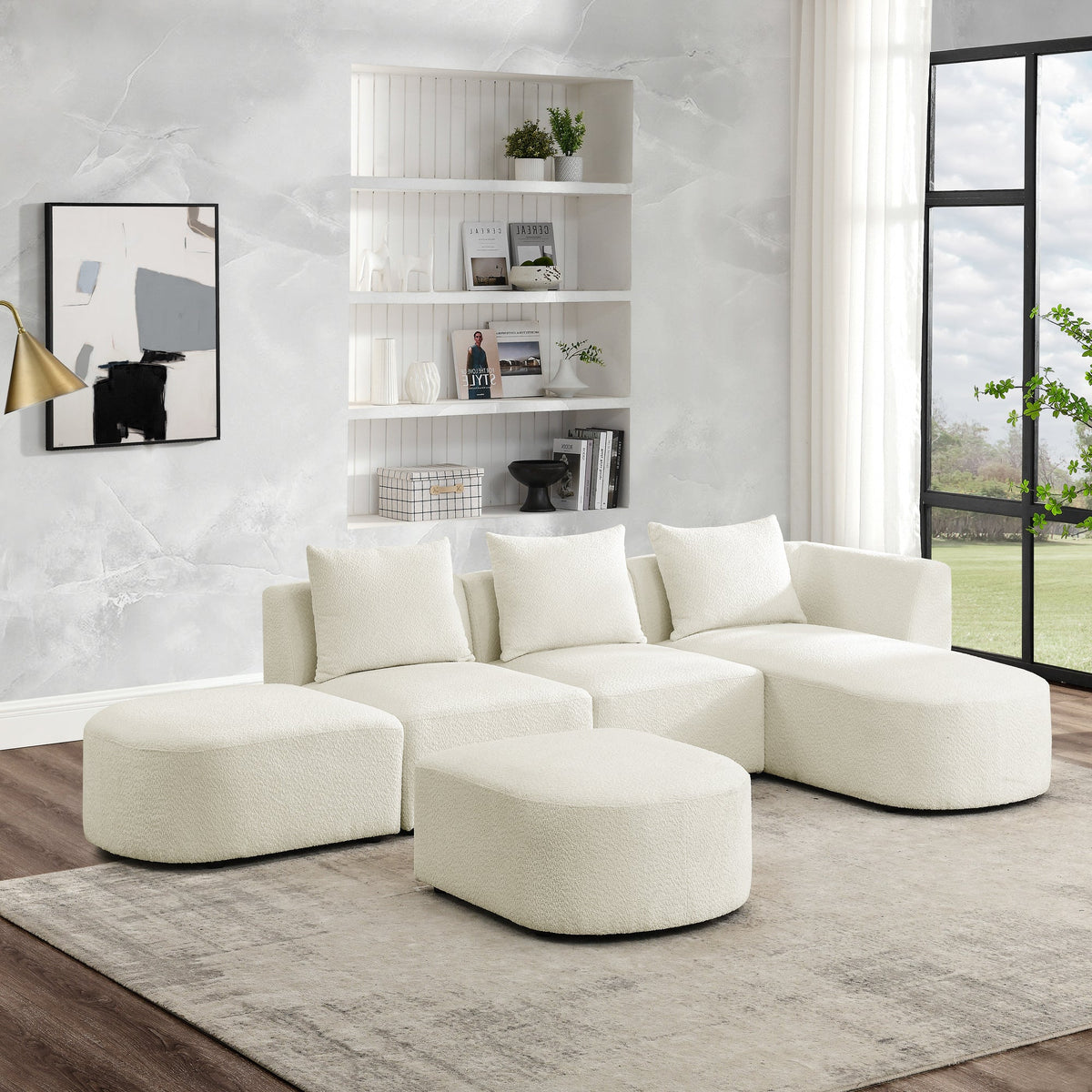 L Shape Sectional Sofa with Right Side Chaise and Ottoman, Modular